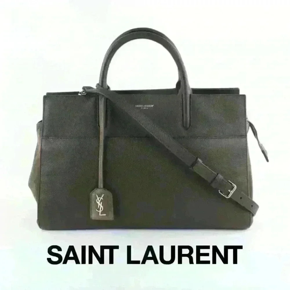 SAINT LAURENT Calfskin Cabas Rive Gauche Satchel Bag